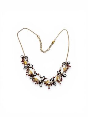 Vintage Gold Garnett Crystal and Maroon Bow Necklace